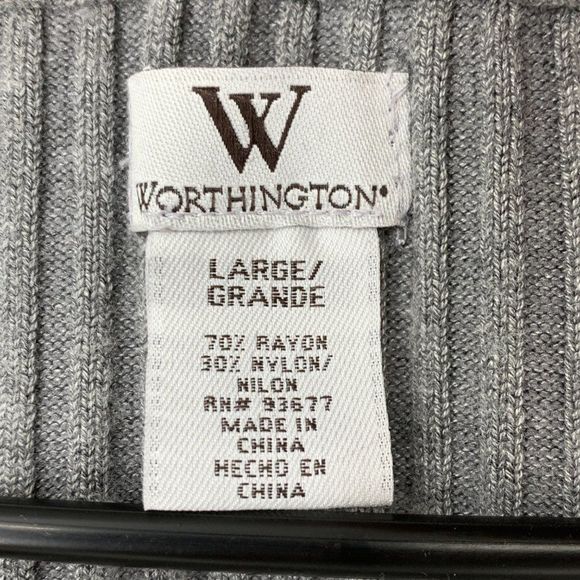 Womens Worthington Gray Cardigan Sweater Rib Large 3945 Pockets Washable - Picture 2 of 5